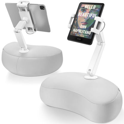 Picture of AboveTEK Kindle Tablet Pillow Stand, iPad Pillow Holder for Lap with Soft Bean Bag, Multiple Angles Adjustable iPad Bed Holder Fits 4.7 to 12.9 Inch Kindle/Tablet/Phone for Sofa, Chair, Ground - Gray