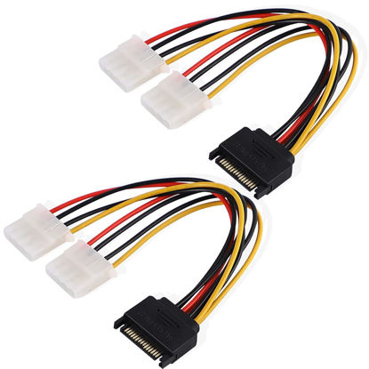 Picture of OHKIKOME 2pcs SATA Male to Dual 4pin Molex Female Power Adapter Cable 15 Pin SATA Extension Cable for HDD/SSD/SD ROM (20cm)