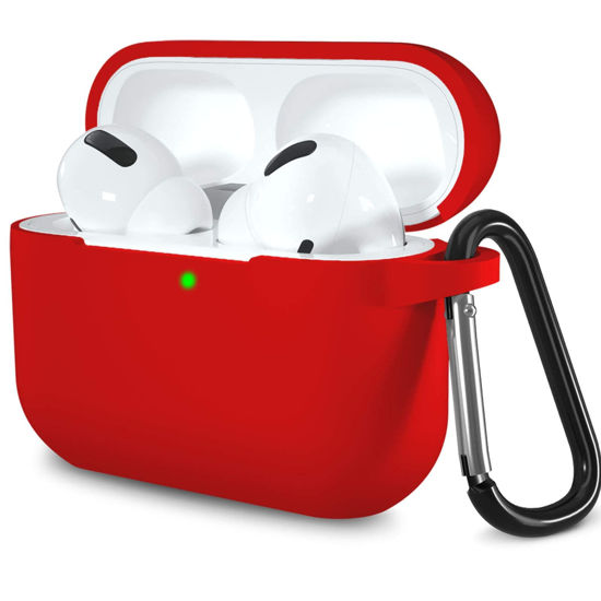 Picture of Lerobo Compatible with AirPods Pro Case Cover,Shock-Proof Silicone Skin Full Protective Cover Compatible for Airpods Pro,Supports Wireless Charging with Durable Carabiner Front LED Visible,Red