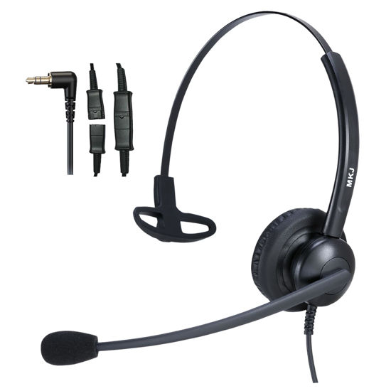 Picture of MKJ 2.5mm Telephone Headset with Microphone Noise Cancelling - Wired Headphones for Call Center & Office Phone, Desk Phone Headset for Panasonic KX-TPA60 KX-TGA470 Cisco SPA 303G 525G Vtech Uniden