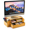Picture of Hiceeden 2 Tier Bamboo Desktop Organizer, Desk Monitor Stand Riser with 1 Drawer and 2 Pen Holder, 2 Compartment Computer Desk Storage Organizer for Laptop, Printer, iMac