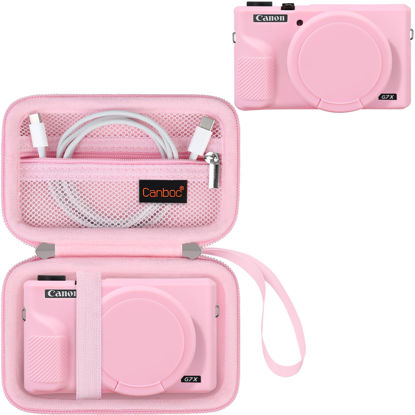 Picture of Canboc Case for Canon PowerShot G7X Mark III Digital Camera, 1* Hard Carrying Case + 1* Soft Silicone Cover with Removable Lens Cover, Pink (Case Only)