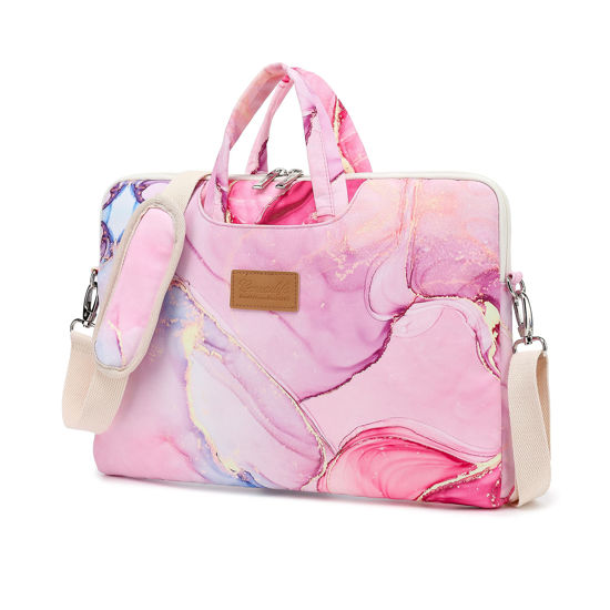 Picture of canvaslife Pink marble Patten Waterproof Laptop Shoulder Messenger Bag Case Sleeve for 14 Inch 15 Inch Laptop Case Laptop Briefcase 15.6 Inch