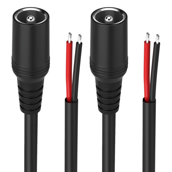 Picture of 2Pack 16AWG DC Power Pigtails Cable,2.1mm x 5.5mm DC Female Plug to Bare Wire Open End,DC Barrel Plug Connector Supply Adapter Repair Cord for CCTV Security Surveillance Camera,LED Strip Light etc,3FT