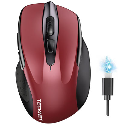 Picture of TECKNET Wireless Mouse (BT5.0/3.0 & 2.4G) Rechargeable 4800 DPI Silent 6 Button Bluetooth & USB A Mouse - Wide Compatibility - Red