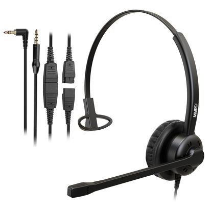 Picture of Phone Headset with 2.5mm & 3.5mm Connector for Deskphone Cell Phone PC Laptop, Mono CallCenter Office Headset with Microphone Noise Canceling for Panasonic AT&T Vtech Cordless DECT Phone for Polycom