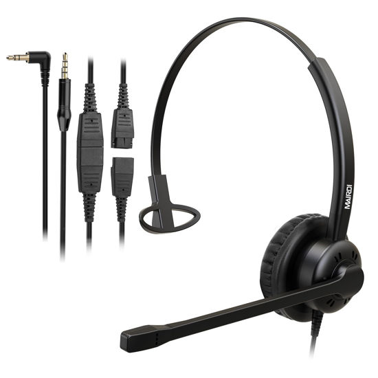 Picture of Phone Headset with 2.5mm & 3.5mm Connector for Deskphone Cell Phone PC Laptop, Mono CallCenter Office Headset with Microphone Noise Canceling for Panasonic AT&T Vtech Cordless DECT Phone for Polycom