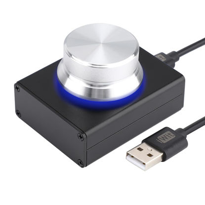 Picture of DROK USB Volume Knob, Small PC Computer Speaker Volume Control Audio External USB Volume Control Knob with 1-Key Mute Function Support Win7 8 10 XP Mac Vista Android, Black and Silver