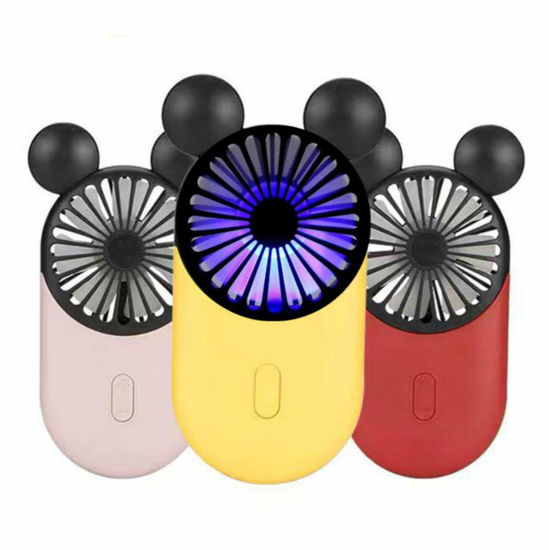 Picture of Kbinter Cute Personal Mini Fan, Handheld & Portable USB Rechargeable Fan Beautiful LED Light, 3 Adjustable Speeds, Portable Holder, for Indoor Outdoor Activities, Cute Mouse 3 Pack (Red+Pink+Yellow)