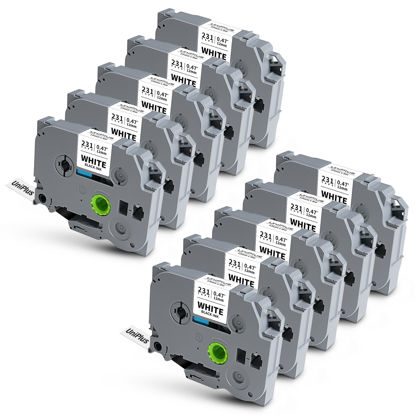 Picture of UniPlus 10-Pack Replacement Ptouch Label Tape Compatible for Tz Tape 12mm 0.47 Inch Laminated Work with Brother P Touch PT-D210 PT-H110 PT-D400 PT-D600 PT-1230PC PT-1280 Label Maker, Black on White
