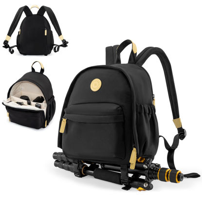 Picture of Cwatcun Camera Backpack Bag Small，Fashion DSLR Camera Bag with Tripod Strap Laptop Compartment and Removable Padded Dividers Lightweight Photograhy Backpack Case for Cameras Accessories（Black