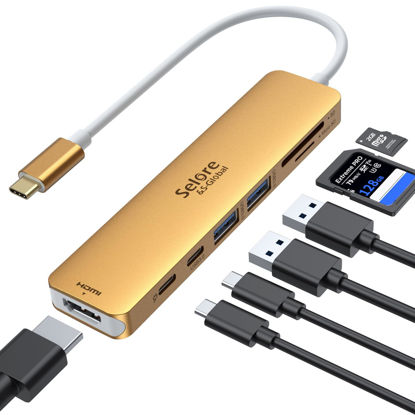 Picture of USB C Hub HDMI Adapter for MacBook Pro/Air, 7 in 1 USB C Dongle with HDMI, SD/TF Card Reader, USB C Data Port,100W PD, and 2 USB 3.0 Compatible for MacBook Pro/Air, Dell XPS, Lenovo Thinkpad.
