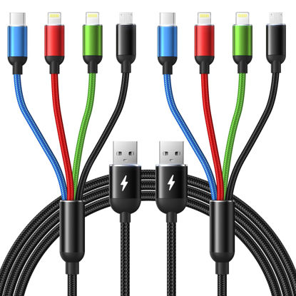 Picture of Multi Charging Cable, [2Pack 6Ft] 4 in 1 Fast Multi Charging Cord Nylon Braided Multiple Charger Cable USB Cable Adapter for IP/Type C/Micro USB Port for Cell Phones Tablets Samsung Galaxy