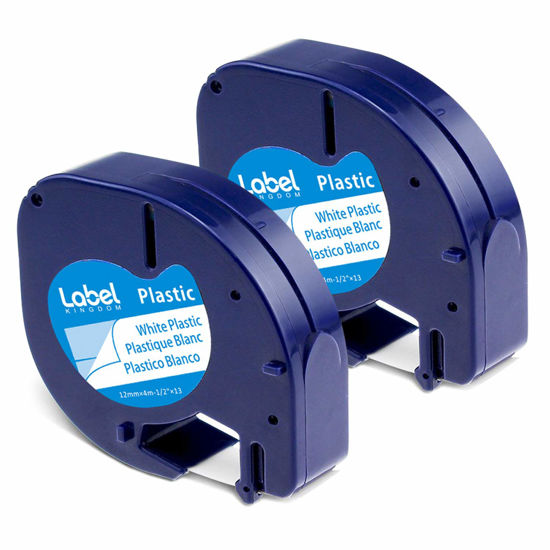 Picture of 2 X Refills Replace for Dymo Letratag Label Maker LT-100H LT-100T, Compatible with Dymo LetraTag 91331 White Plastic Label Tape 12mm x 4m (1/2" x 13') Ribbon