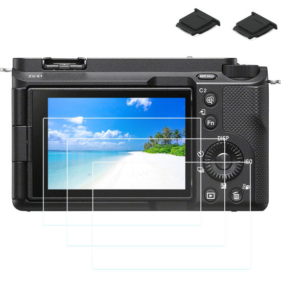 Picture of PCTC Screen Protector for Sony Alpha A6700 ZV-E1 ZVE1 A7 IV A7IV A7M4 A7C II 7C II A7CII A7CR [3+2 Pack] 0.3mm 9H Hardness Tempered Glass Screen Protector, Hotshoe caps kits