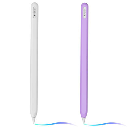 Picture of Ultra Thin Silicone Skin Cover Compatible with Apple Pencil 2nd Gen, Protective Silicone Case for iPad Pro 11 12.9 inch 2018 Pencil Case Shockproof Soft Silicone Sleeve(White+Lavender Purple)