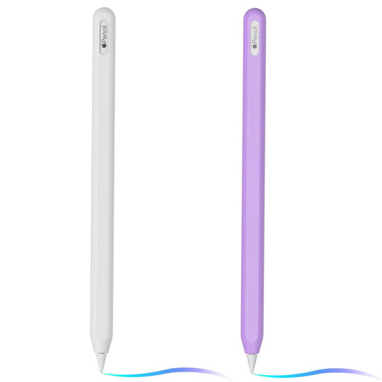 Picture of Ultra Thin Silicone Skin Cover Compatible with Apple Pencil 2nd Gen, Protective Silicone Case for iPad Pro 11 12.9 inch 2018 Pencil Case Shockproof Soft Silicone Sleeve(White+Lavender Purple)