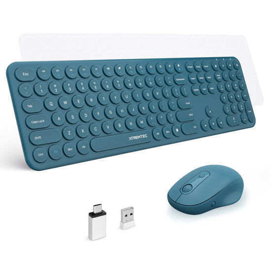 Picture of XTREMTEC Full Size 2.4G Wireless Keyboard Mouse Combo, Ultra Slim Silent Cute Computer Keyboard with USB Receiver for Windows, OS, PC, Mac, Tablet (Blue)