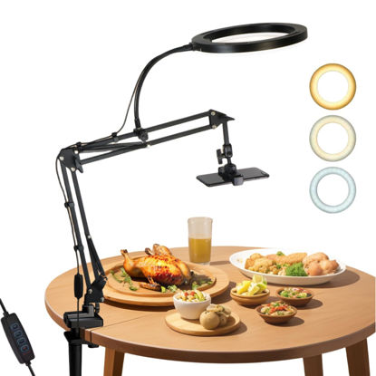 Picture of HJDAJH Overhead Camera Mount with Ring Light ，10"" Ringlight Phone Stand for Recording, for Cooking ，Video Recording, Live Stream, Drawing, Painting Nail, fsdx6506