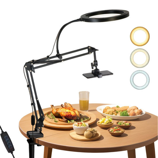 Picture of HJDAJH Overhead Camera Mount with Ring Light ，10"" Ringlight Phone Stand for Recording, for Cooking ，Video Recording, Live Stream, Drawing, Painting Nail, fsdx6506