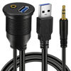Picture of BATIGE 2 Pack USB 3.0 & 3.5mm Car Mount Flush Cable 3.5mm + USB3.0 AUX Extension Dash Panel Waterproof Mount Cable for Car Boat and Motorcycle - 3ft