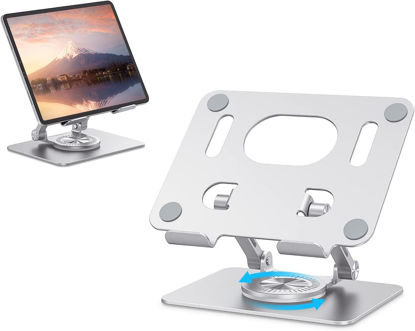 Picture of JOIOT Tablet Stand, Swivel Tablet Stand with 360 Rotating Base, Adjustable Tablet Holder for Drawing, Compatible with iPad Pro/Air/Mini and More (Silver)