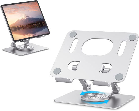 Picture of JOIOT Tablet Stand, Swivel Tablet Stand with 360 Rotating Base, Adjustable Tablet Holder for Drawing, Compatible with iPad Pro/Air/Mini and More (Silver)