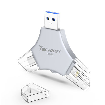 Picture of MFi Certified USB 3.0 Flash Drive 256GB for iPhone, 3in1 External Memory Photo Keeper Storage Stick for Picture/Video/Data Saver/Backup, High Speed Thumb/Jump/Hard Drives for iPhone/iPad/Android/PC