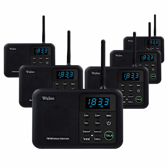 Picture of Wuloo Intercoms Wireless for Home 1 Mile Range 22 Channel 100 Digital Code Display Screen, Wireless Intercom System for Home House Business Office, Room to Room Intercom Communication (6 Packs, Black)