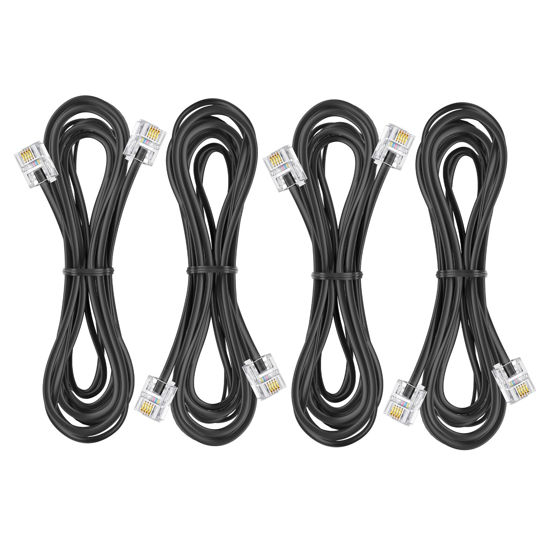 Picture of Yumiwoow 4Pack Telephone landline Extension Cord Cable Cord with Standard RJ-11 6P4C Plug (4Pack-3.3Ft-Black)