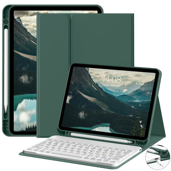 Picture of GKABXY New Keyboard Case for iPad 10th Generation 2022 10.9 Inch, Detachable Wireless Bluetooth Keyboard, Smart Case with Soft TPU Back Shell with Pencil Holder, Auto Sleep/Wake,Dark Green