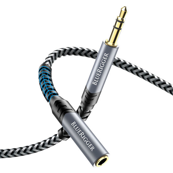 Picture of BlueRigger Headphone Extension Cable (6FT, 24K Gold Plated Jack, Hi-Fi Sound, 3.5mm Male to Female Stereo Audio Cable) - Aux Cord for iPod, Laptops, Smartphones, Speakers, Tablets, Home Car Stereo
