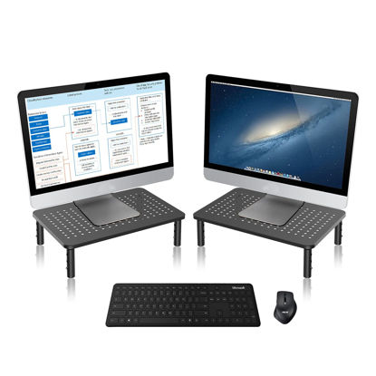 Picture of Bracwiser Monitor Stand Riser,3 Level Height Adjustable Desktop monitor stand for Computer, Laptop, Printer, Notebook with Vented Metal Platform 370X235MM 2 Packs,Black