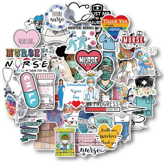 Picture of Aowplc 50 Pcs Nurse Stickers, Vinyl Nursing Stickers Decals for Laptops and Water Bottles, Nurse Accessories for Work