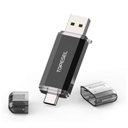 Picture of TOPESEL Type C 128GB USB C Flash Drive Dual 2-in-1 USB C Thumb Drive USB 3.0/3.1 Gen1 USB C Drive 128 GB USB-C Memory Stick with LED Indicator for Easy Data Sharing Between PC and Smartphones