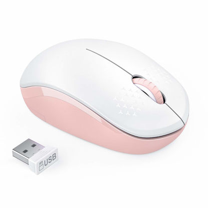 Picture of seenda Wireless Mouse, 2.4G Noiseless Mouse with USB Receiver Portable Computer Mice for PC, Tablet, Laptop, Notebook - Pink & White