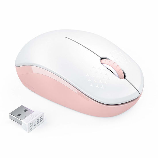 Picture of seenda Wireless Mouse, 2.4G Noiseless Mouse with USB Receiver Portable Computer Mice for PC, Tablet, Laptop, Notebook - Pink & White