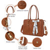 Picture of MOSISO Laptop Bag for Women, 17-17.3 inch PU Leather Tote Bag Compatible with MacBook, HP, Dell, Asus Notebook, Front Embossed Retro Hibiscus Computer Bag with Silk Scarf&Clutch Purse, Brown
