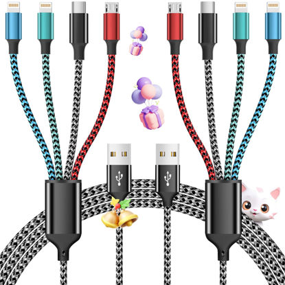 Picture of Multi Charging Cable,4 in 1 Charging Cable Charging Cables for Multiple Devices Nylon Braided Universal Charger Phone Charger Cord with 2 IP/USB-C/Micro USB Port for Cellphone/Tablets/More(2Pack 5FT)