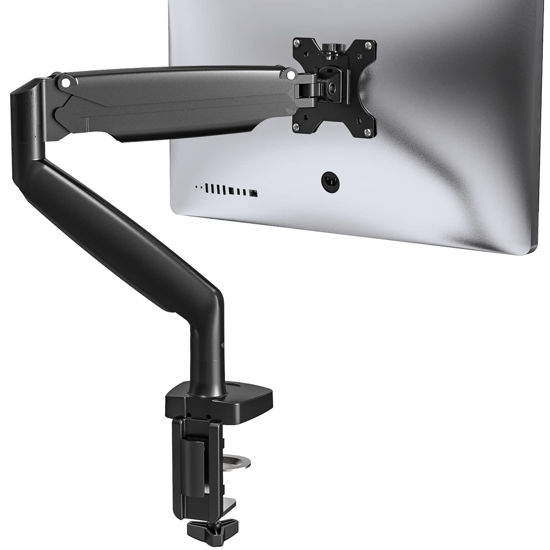 Picture of UPGRAVITY Sinlge Monitor Mount for 13 to 34 inch Flat/Curved Computer Screen, Gas Spring Ultrawide Monitor Arm Holds up to 26.5 lbs, Clamp & Grommet Base, VESA 75x75/100x100mm, Black