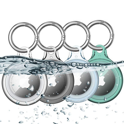 Picture of COOLQO 4 Pack IPX8 Waterproof Airtag Holder Compatible with Apple AirTags, AirTag Case Keychain Air Tag Holder, Hard PC AirTags Key Ring Cases Tags Chain Apple GPS Item Finders Accessories
