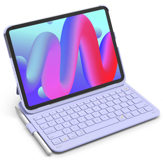 Picture of Inateck for iPad 10 Case with Keyboard, for iPad 10 Gen 2022, iPad Air 5th/4th (2022/2020), iPad Pro 11 4/3/2/1, Horizontal Vertical, Ultralight, QWERTY, with Pencil Holder, BK2007 Purple