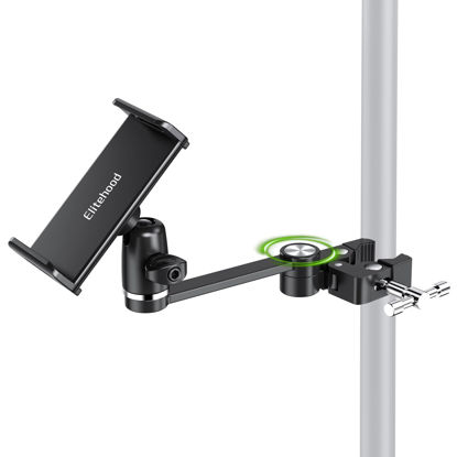 Picture of elitehood 8.5in Long Arm iPad Holder for Mic Stand, 360° Adjustable Aluminum Mic Stand Tablet Holder, Microphone Music Stand Mount & 1/4 iPad Tripod Mount for iPad, iPhone, Android 4-13in Tablets