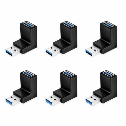 Picture of ELUTENG 90 Degree USB Adapter 6 Pack Right Angle USB 3.0 Adapter USB Male to Female UP Down/Left Right Connector L Shaped USB Extension Adapter for PC, Laptop, USB A Charger and More