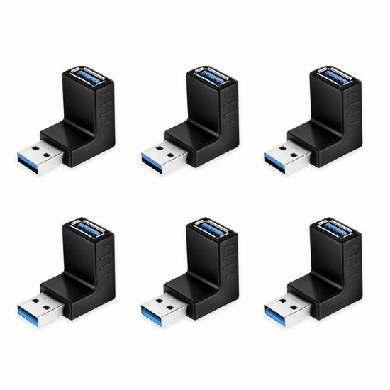 Picture of ELUTENG 90 Degree USB Adapter 6 Pack Right Angle USB 3.0 Adapter USB Male to Female UP Down/Left Right Connector L Shaped USB Extension Adapter for PC, Laptop, USB A Charger and More