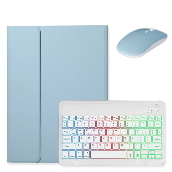 Picture of kaidisen Backlit keyboard for iPad 9th 8th 7th Generation iPad Air 3rd Gen/iPad Pro 10.5 Keyboard Case with Mouse, Detachable Backlight Color Keyboard Case,Mist Blue+White