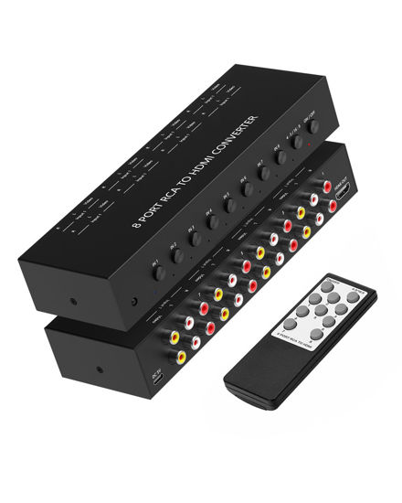 Picture of 8 Port RCA to HDMI Converter, Dual AV to HDMI Converter Supports 16:9/4:3 Composite to HDMI Adapter Support 1080P PAL/NTSC Compatible with Sega/Xbox/PS1/PS2/PS3/WII/N64/VHS, VCRs, and DVD Players