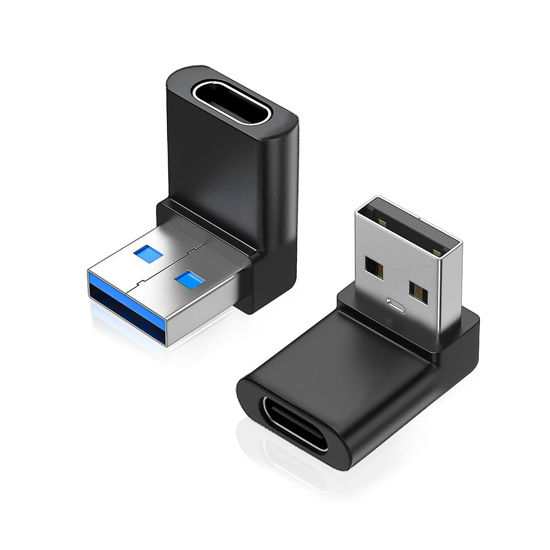 Picture of AreMe 2 Pack Right Angle USB A to USB C Adapter, 90 Degree Up and Down Angle USB 3.0 Male to Type C Female Connector for PC, Laptop, Tablet and Phones