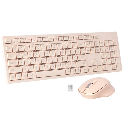 Picture of Wireless Keyboard and Mouse Combo, Quiet and Soft 2.4G Full-Size Computer Keyboard and Ergonomic Wireless Mouse for Windows, Mac Desktop/Laptop/PC/PS, Pink