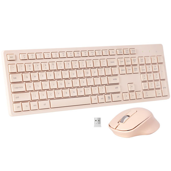 Picture of Wireless Keyboard and Mouse Combo, Quiet and Soft 2.4G Full-Size Computer Keyboard and Ergonomic Wireless Mouse for Windows, Mac Desktop/Laptop/PC/PS, Pink